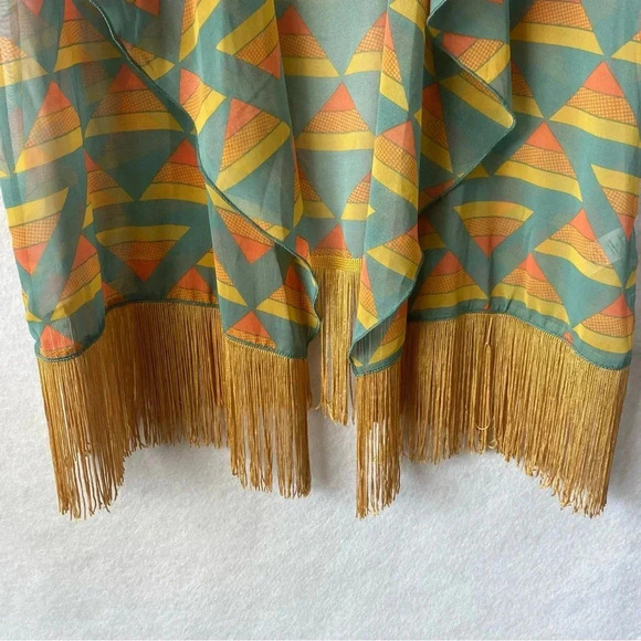 NWT LuLaRoe Large Green Gold Monroe Sheer Kimono Beach Swim Cover Up Fringed L - Picture 8 of 10